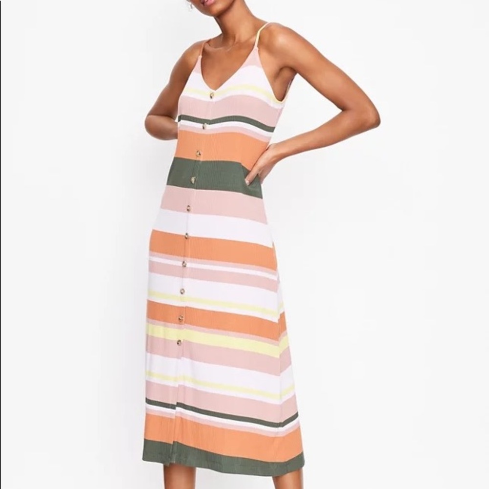 NWT Loft Striped Button Strappy Midi Dress Medium Petite 568975